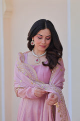 Fendi Chiffon Dusty-rose Gown With Canvas Patta & Zari Embroidered Dupatta