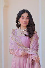 Fendi Chiffon Dusty-rose Gown With Canvas Patta & Zari Embroidered Dupatta