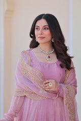 Fendi Chiffon Dusty-rose Gown With Canvas Patta & Zari Embroidered Dupatta