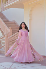 Fendi Chiffon Dusty-rose Gown With Canvas Patta & Zari Embroidered Dupatta