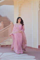 Fendi Chiffon Dusty-rose Gown With Canvas Patta & Zari Embroidered Dupatta