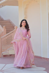 Fendi Chiffon Dusty-rose Gown With Canvas Patta & Zari Embroidered Dupatta
