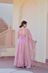 Fendi Chiffon Dusty-rose Gown With Canvas Patta & Zari Embroidered Dupatta