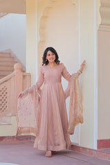 Peach Fendy Chiffon With Sequence Embroidery Dupatta For Women