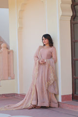 Peach Fendy Chiffon With Sequence Embroidery Dupatta For Women