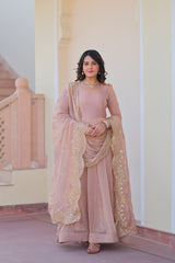 Peach Fendy Chiffon With Sequence Embroidery Dupatta For Women