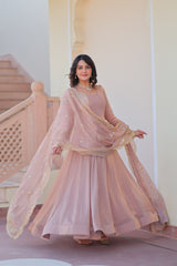Peach Fendy Chiffon With Sequence Embroidery Dupatta For Women