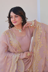 Peach Fendy Chiffon With Sequence Embroidery Dupatta For Women