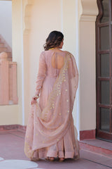Peach Fendy Chiffon With Sequence Embroidery Dupatta For Women