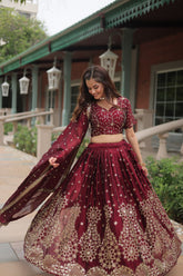 Maroon Embroidered Lehenga Choli With Dupatta – Bridesmaid & Festive Collection
