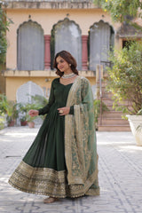 Designer Green Gown In Vichitra Silk With Sequence Embroidery Indian Dress