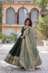 Designer Green Gown In Vichitra Silk With Sequence Embroidery Indian Dress