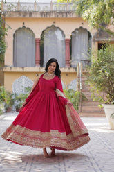 Designer Rani Pink Gown In Vichitra Silk With Sequence Embroidery Indian Dress