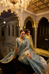 Sky Blue Color Weightless Tissue Shimmer Saree