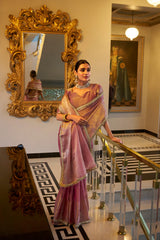 Light Pink Color Weightless Tissue Shimmer Saree