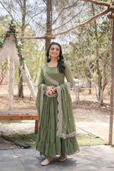 FASCINATING OLIVE GREEN GEORGETTE MEHENDI WEAR GOWN WITH DUPATTA