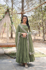 FASCINATING OLIVE GREEN GEORGETTE MEHENDI WEAR GOWN WITH DUPATTA