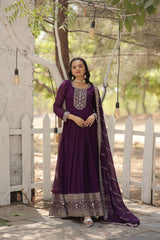 BEWITCHING PURPLE SEQUINS GEORGETTE DESIGNER GOWN WITH DUPATTA