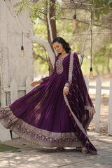 BEWITCHING PURPLE SEQUINS GEORGETTE DESIGNER GOWN WITH DUPATTA