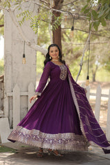 BEWITCHING PURPLE SEQUINS GEORGETTE DESIGNER GOWN WITH DUPATTA