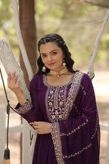 BEWITCHING PURPLE SEQUINS GEORGETTE DESIGNER GOWN WITH DUPATTA