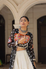 KORA COTTON STYLISH FRILL STITCHING BEAUTIFUL NAVRATRI LEHENGA WITH BANDHANI PRINTED KURTI