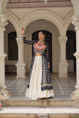 KORA COTTON STYLISH FRILL STITCHING BEAUTIFUL NAVRATRI LEHENGA WITH BANDHANI PRINTED KURTI