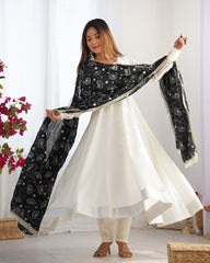 Saesha White Anarkali Gown Set with Black Dupatta