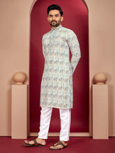 Blue Wedding Mens Kurta Pajama In Rayon With Heavy Lucknowi And Printed Work