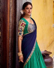 ELEGANT GREEN KALAMKARI PRINTED CHANDERI SILK HALF SAREE LEHENGA