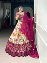 Cream Floral Print Lehenga Choli With Delicate Pink Dupatta