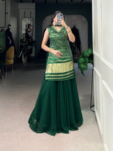 Designer Green Color Gaji Silk Three Piece Plazzo Suit