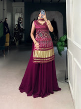 Designer Maroon Color Gaji Silk Three Piece Plazzo Suit