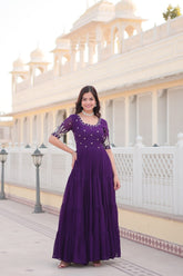 Premium Designer Faux Blooming With Embroidery Zari Sequins Work Gown Stitched