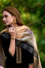 WOMEN'S BLACK VISCOSE RAYON EMBROIDERED STRAIGHT KURTA SET