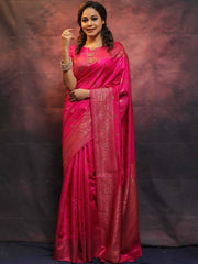 JAZZY DARK PINK SOFT SILK SAREE WITH APPEALING BLOUSE PIECE