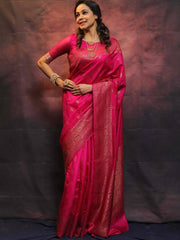 JAZZY DARK PINK SOFT SILK SAREE WITH APPEALING BLOUSE PIECE