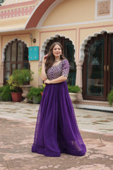 Women's Purple zari Embroidered Floor Length Anarkali Gown