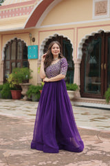 Women's Purple zari Embroidered Floor Length Anarkali Gown