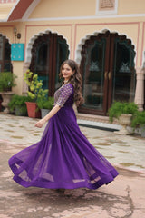 Women's Purple zari Embroidered Floor Length Anarkali Gown