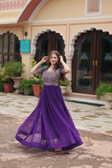 Women's Purple zari Embroidered Floor Length Anarkali Gown