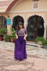 Women's Purple zari Embroidered Floor Length Anarkali Gown