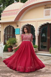 Designer Pink Color Zari Embroidered Anarkali Gown