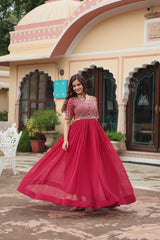 Designer Pink Color Zari Embroidered Anarkali Gown