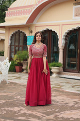 Designer Pink Color Zari Embroidered Anarkali Gown
