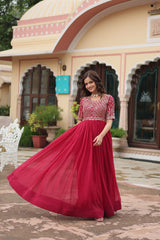 Designer Pink Color Zari Embroidered Anarkali Gown