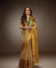 BOLLYWOOD-INSPIRED ENGAGING GOLDEN SOFT TISSUE SILK SAREE WITH PRODIGAL BLOUSE PIECE