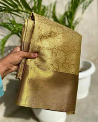 BOLLYWOOD-INSPIRED ENGAGING GOLDEN SOFT TISSUE SILK SAREE WITH PRODIGAL BLOUSE PIECE