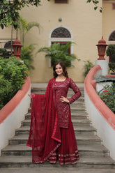 Georgette Maroon Party Wear Sequins Work Readymade Sharara Suit For Wedding Additional