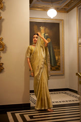 Golden Color Weightless Tissue Shimmer Saree